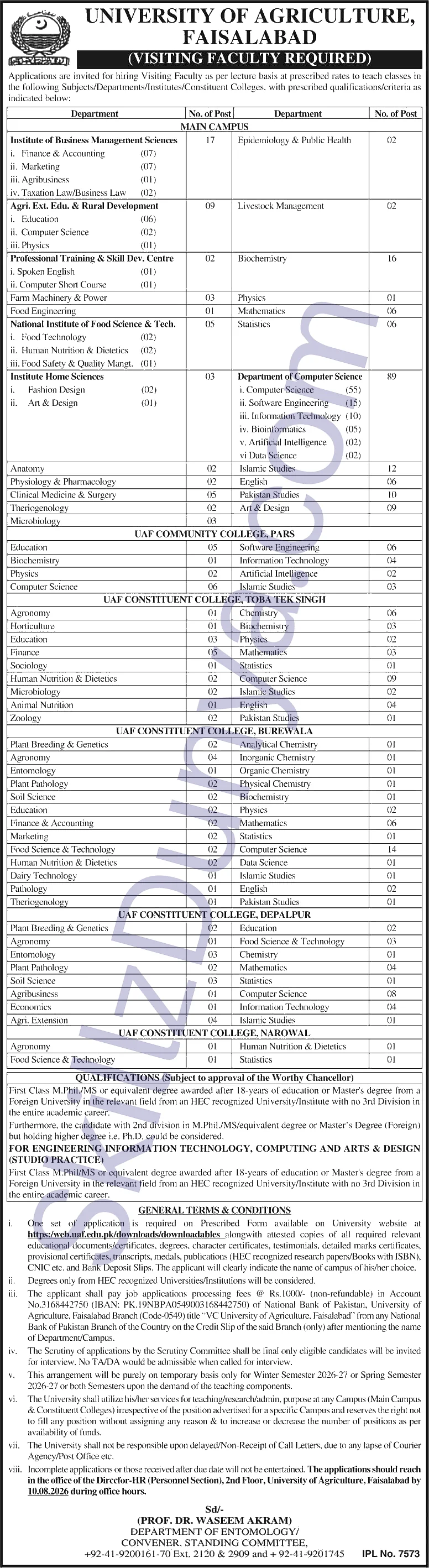 Agriculture Department Jobs 2026 — Visiting Faculty — Official Newspaper Advertisement | SkillzDunya