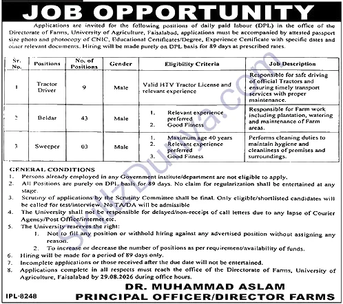 Agriculture Department Jobs 2026 — 55 Beldar, Drivers, Sweeper — Official Newspaper Advertisement | SkillzDunya