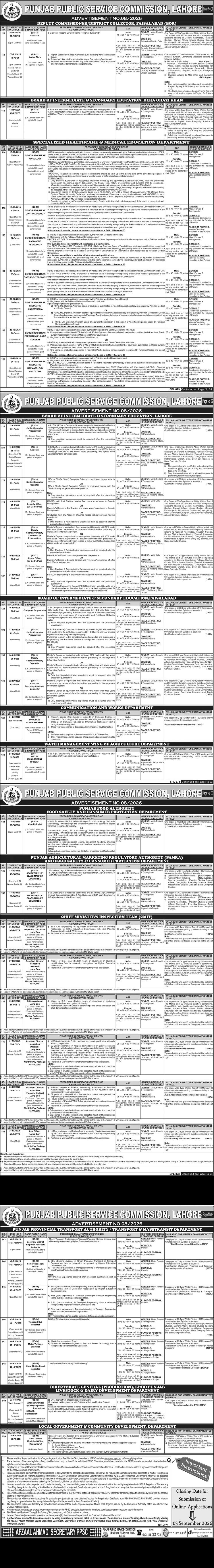 Agriculture Department Jobs 2026 — 92 Water Management Officers PPSC — Official Newspaper Advertisement | SkillzDunya