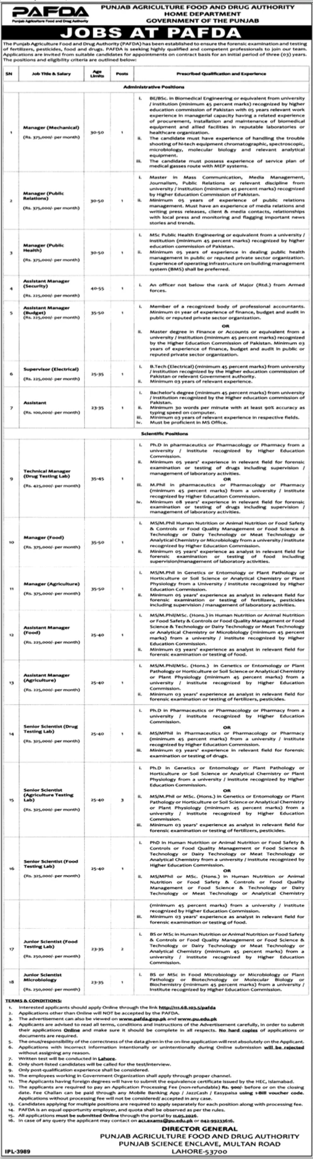 Agriculture Department Jobs 2026 — Official Newspaper Advertisement | SkillzDunya