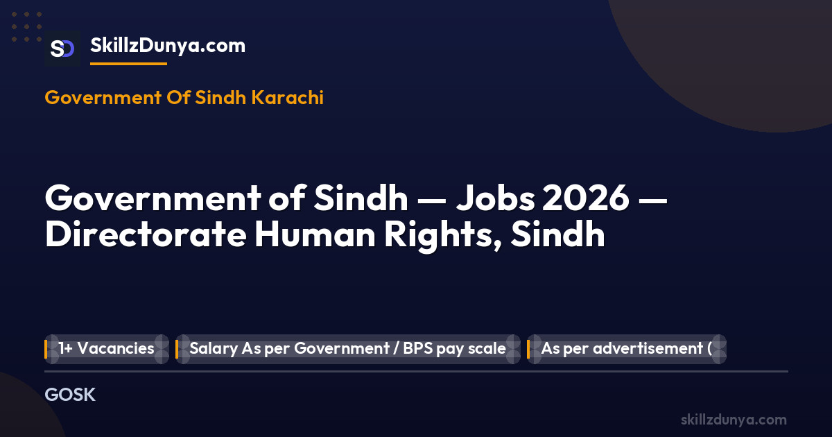 Government Of Sindh Karachi — Government of Sindh — Jobs 2026 — Directorate Human Rights, Sindh Pakistan 2026