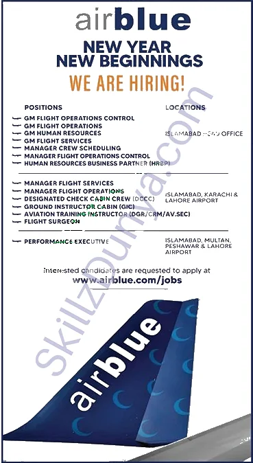 Air Blue Lahore Jobs 2026 — GM Flight Operations Control, GM Flight Operations & 11 More Posts — Official Newspaper Advertisement | SkillzDunya
