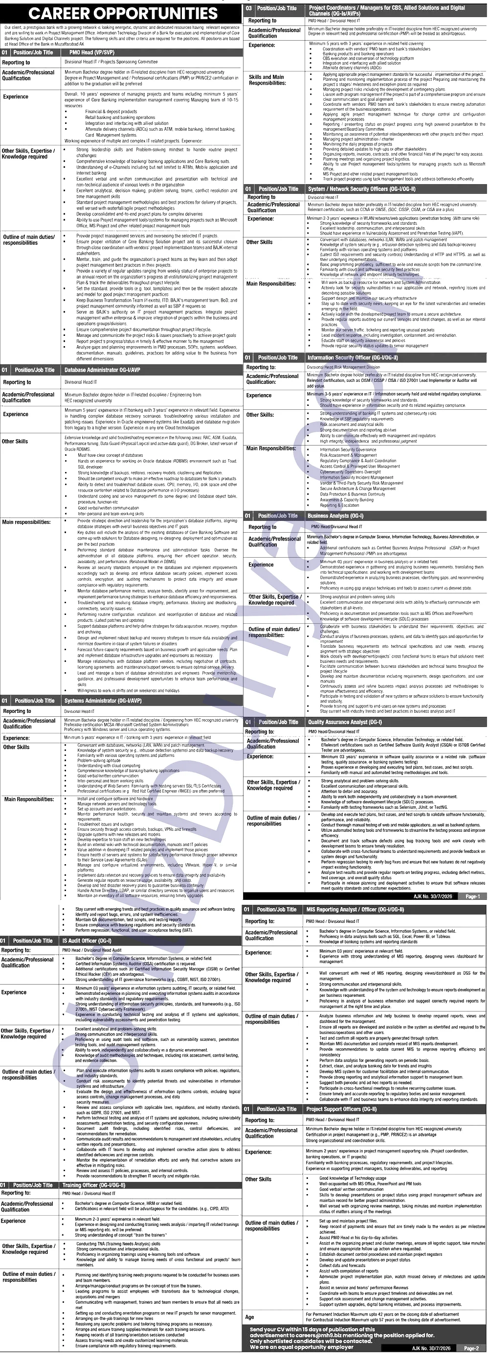 Ajk Bank — AJK Bank Jobs 2026 Pakistan