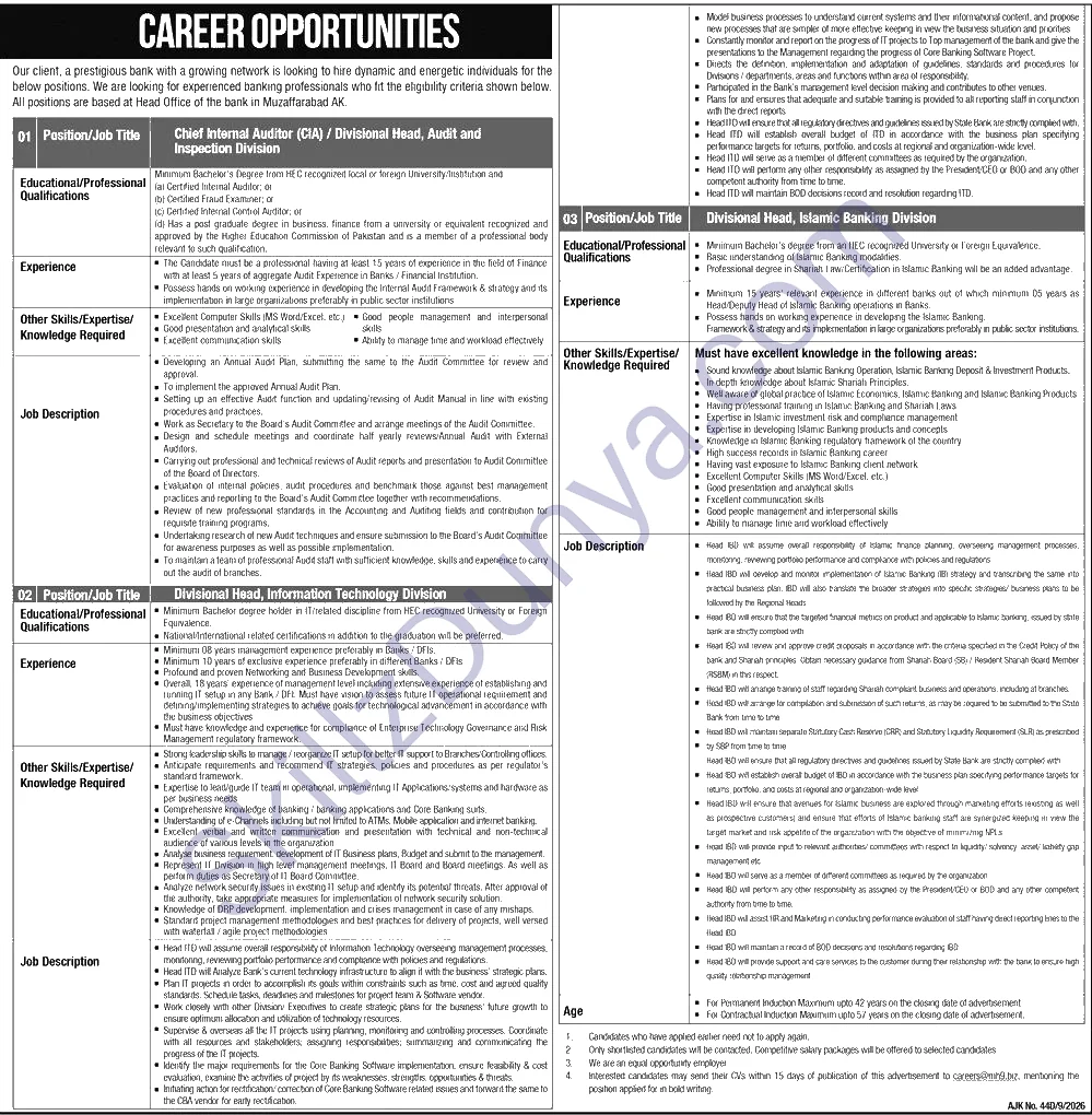 AJK Bank Muzaffarabad Jobs 2026 — Official Newspaper Advertisement | SkillzDunya