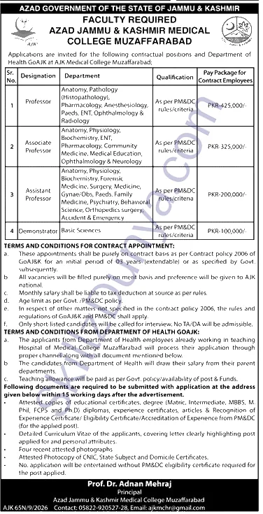 Ajk Medical College Muzaffarabad — AJK Medical College Muzaffarabad Jobs 2026 — Professor, Associate Professor & 2 More Posts Pakistan