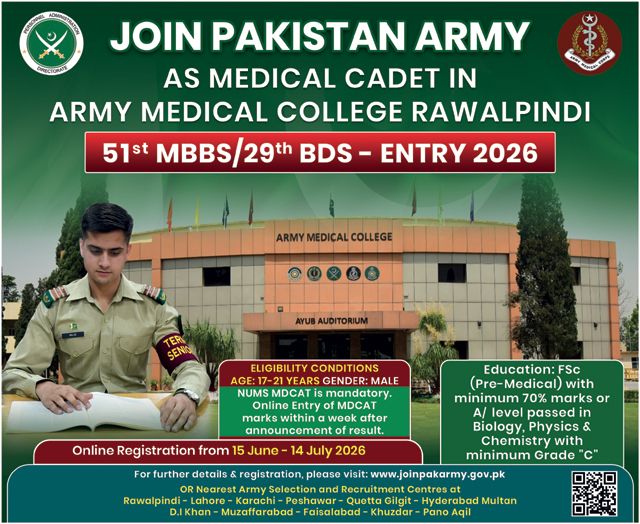 Army as Medical Cadet Jobs 2026 2026 — Official Newspaper Advertisement | SkillzDunya