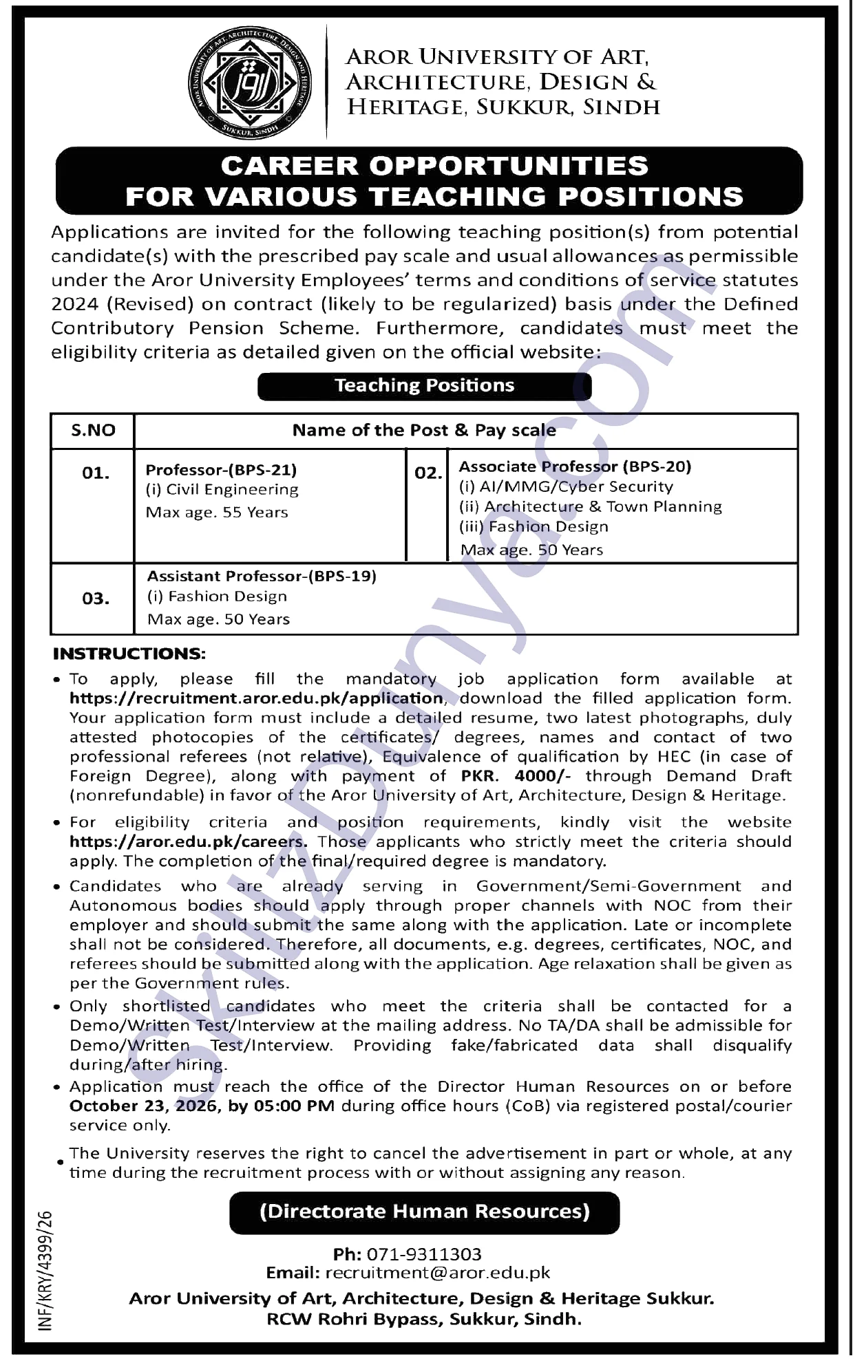 Aror University Sukkur — Aror University Sukkur Jobs 2026 — Professor (Civil Engineering), Associate Professor (Fashion Design), Assistant Professor (Fashion Design) Pakistan