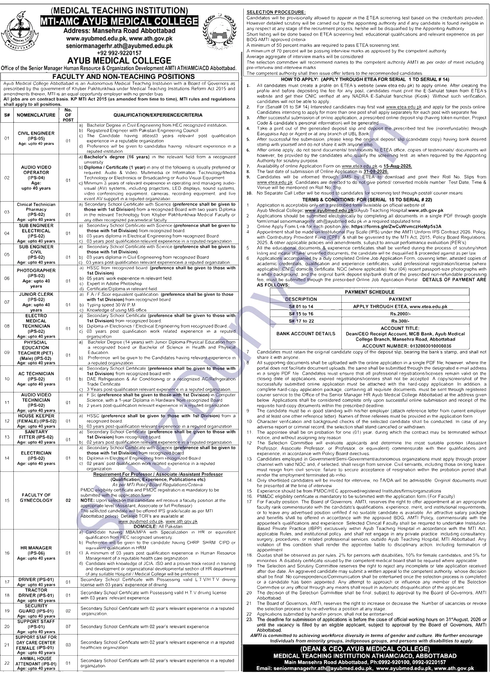 Ayub Teaching Hospital (ATH) Jobs 2026 — Teaching Faculty, Non-Teaching MTI AMC — Official Newspaper Advertisement | SkillzDunya