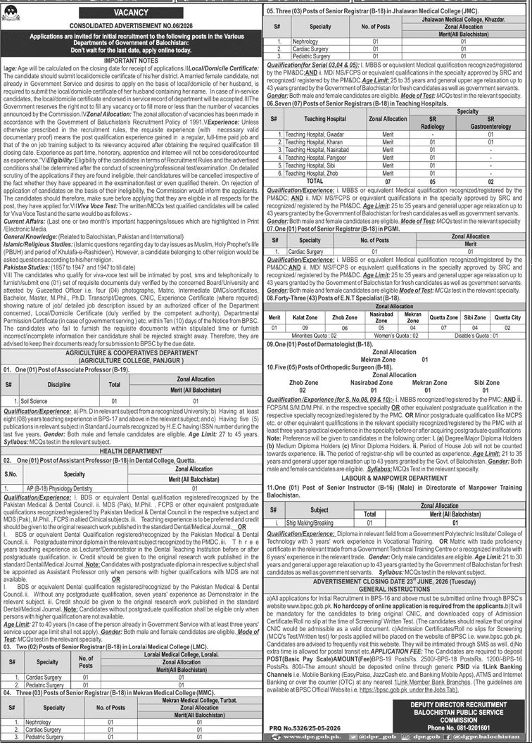 Balochistan Public Service Commission (BPSC) Jobs 2026 2026 — Official Newspaper Advertisement | SkillzDunya