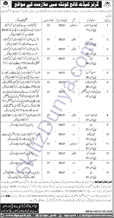 Cadet College Jobs 2026 — Lab Assistant, Plumber & 5 More Posts — Official Newspaper Advertisement | SkillzDunya