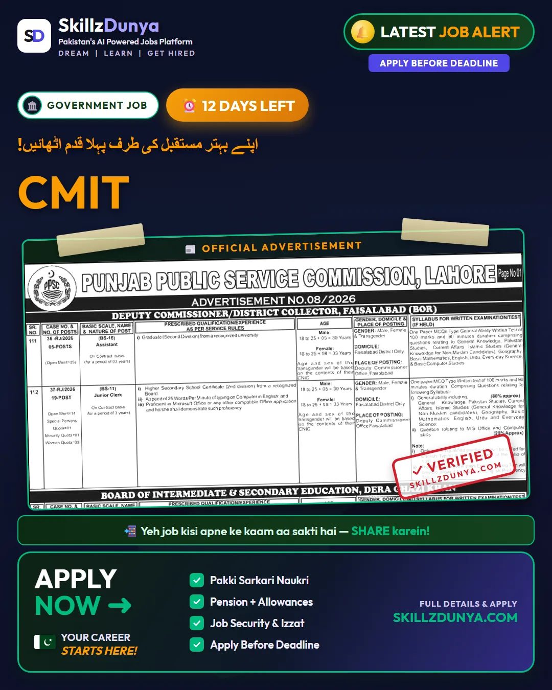 Cmit Punjab — CMIT Jobs 2026 — Assistant Directors. Office Assistants, PPSC Pakistan