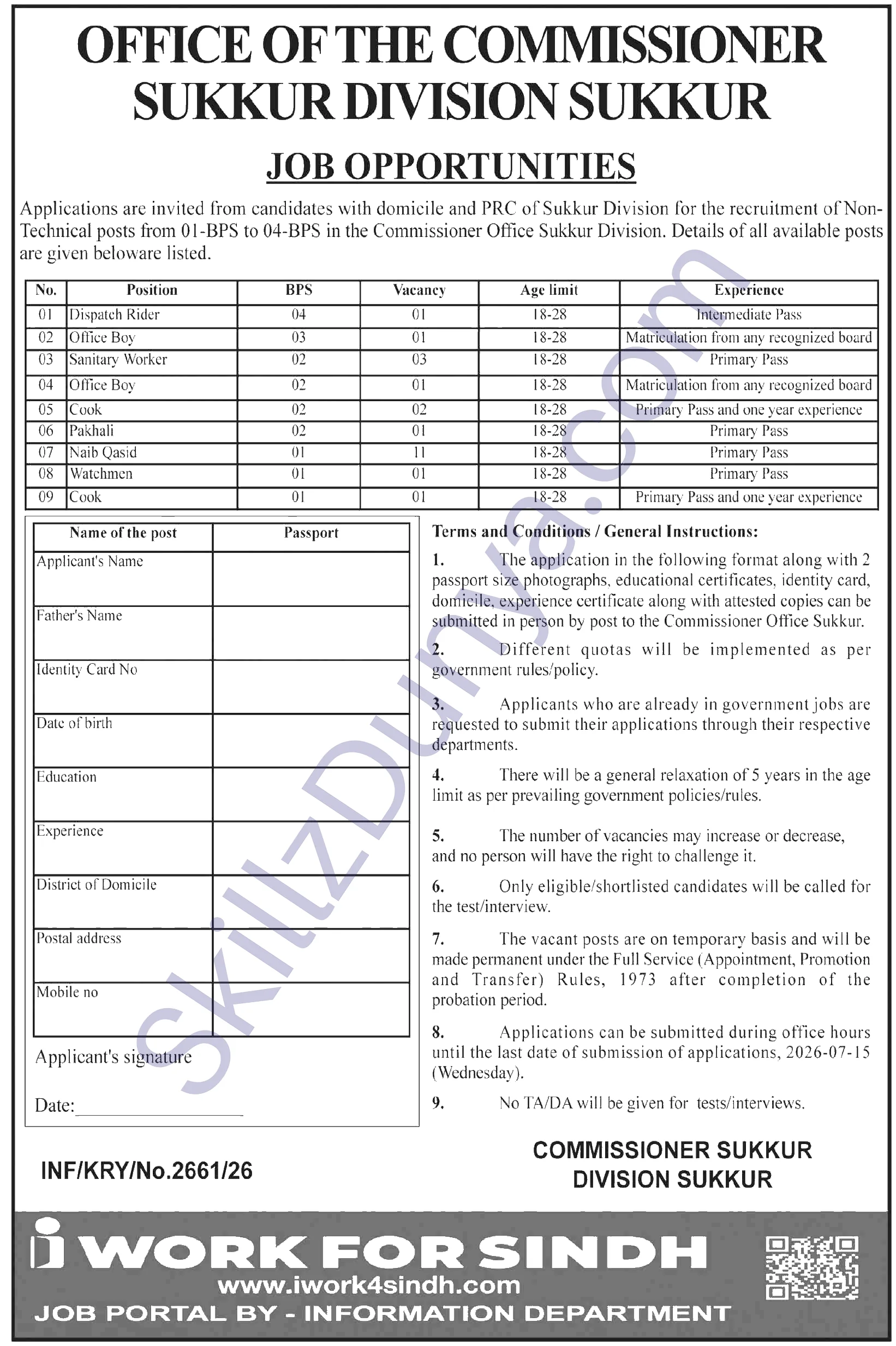 Commissioner Office Jobs 2026 — Dispatch Riders, Office Boys & 2 More Posts — Official Newspaper Advertisement | SkillzDunya