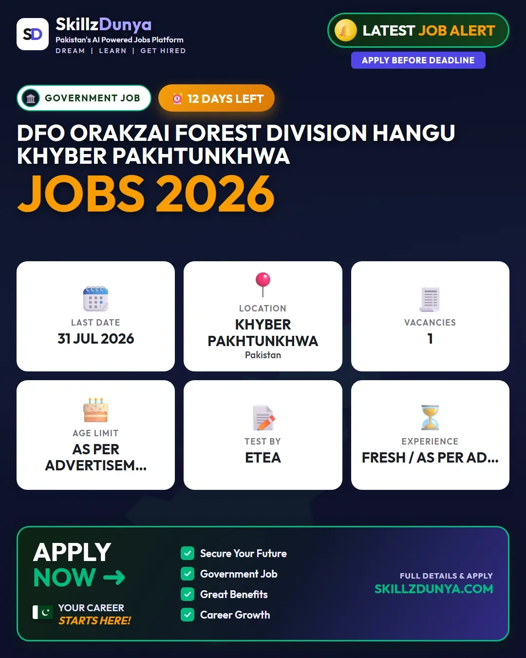 DFO Orakzai Forest Division Hangu Khyber Pakhtunkhwa Jobs 2026 — DFO Orakzai Forest Division Hangu | ETEA — Official Newspaper Advertisement | SkillzDunya