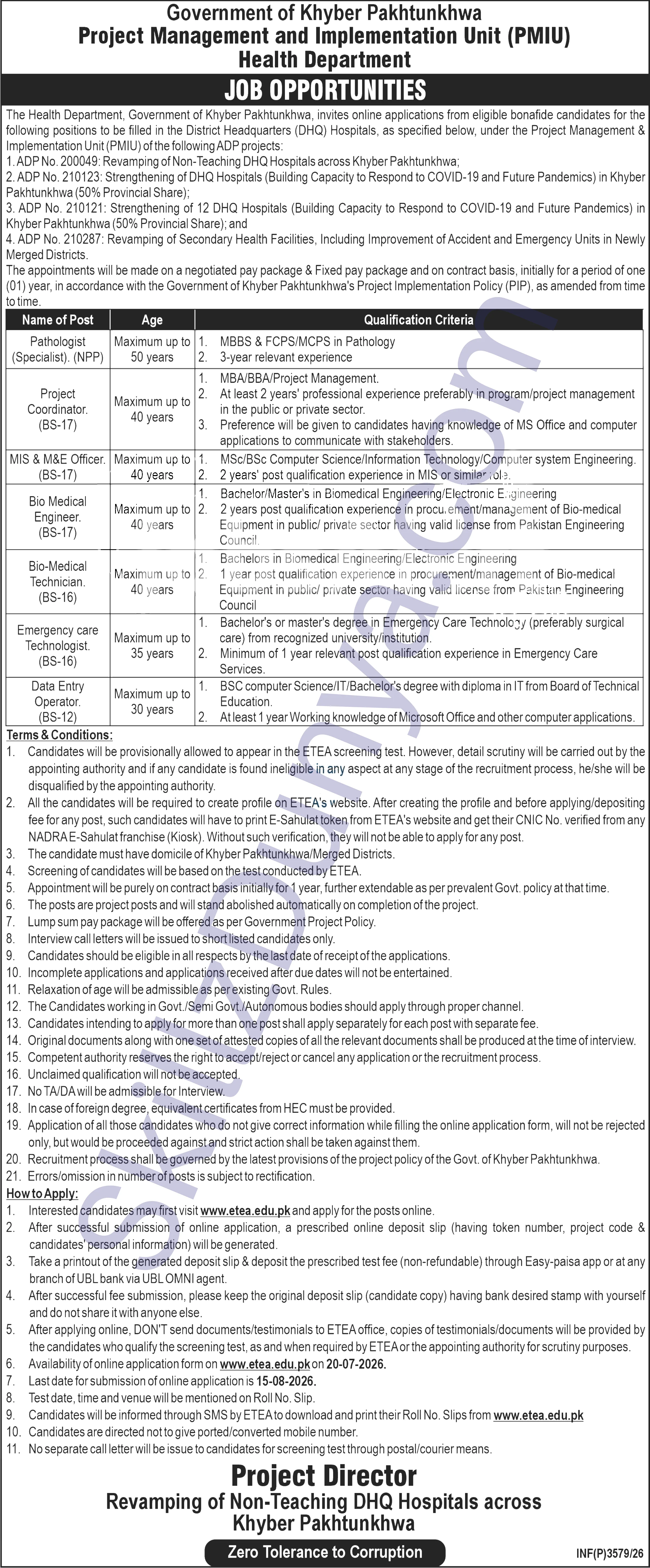 Directorate General Health Services Kpk — Directorate General Health Services Peshawar Jobs 2026 — Bio Medical Engineer. (BS-17), Bio-Medical Technician. (BS-16) & 5 More Posts Pakistan