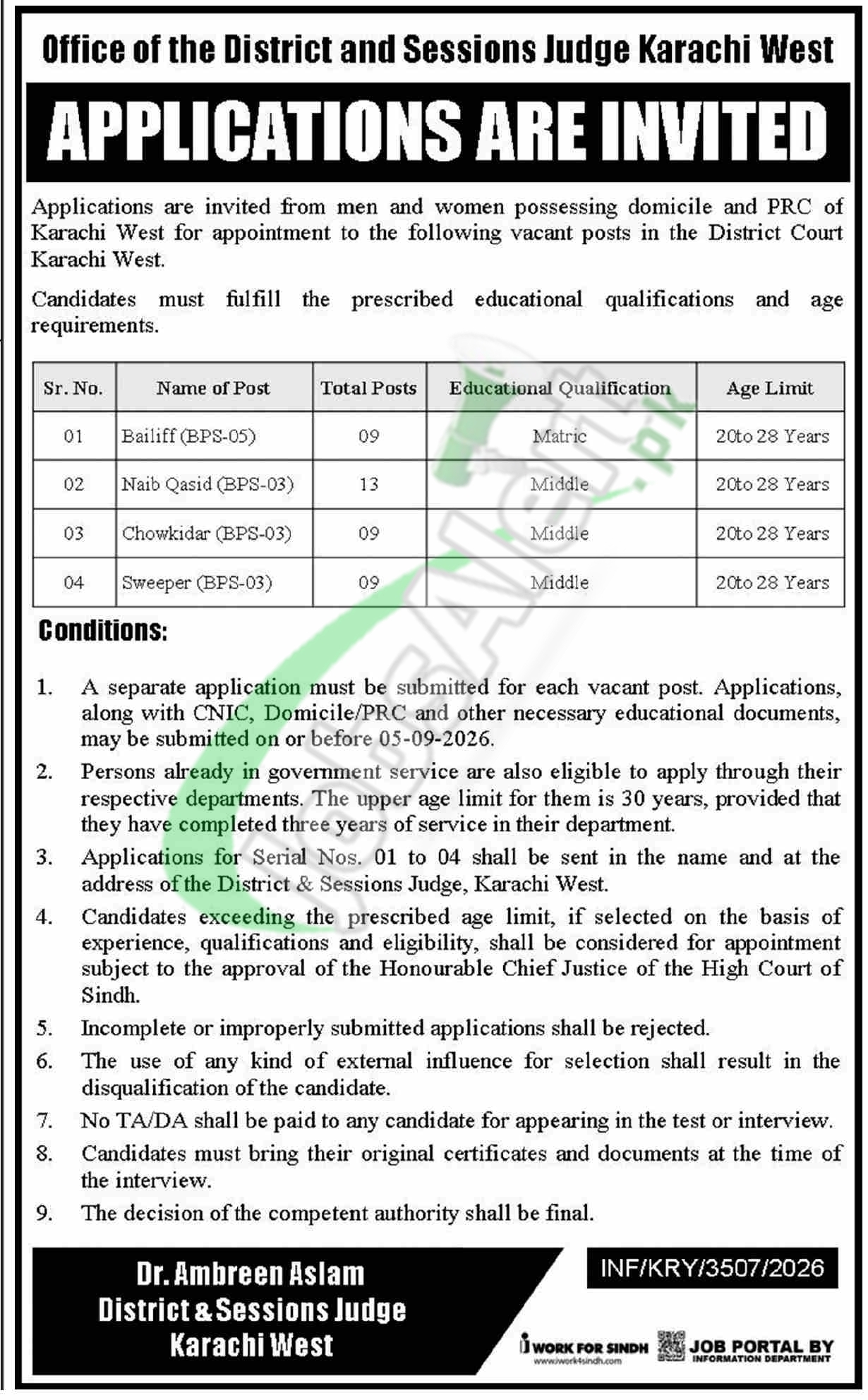 District and Session Court (SESSIONCOURTS) Karachi Jobs 2026 — Driver — Official Newspaper Advertisement | SkillzDunya