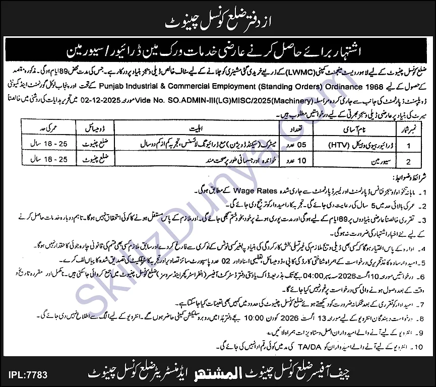 District Council Jobs 2026 — Drivers, Sewer Man — Official Newspaper Advertisement | SkillzDunya