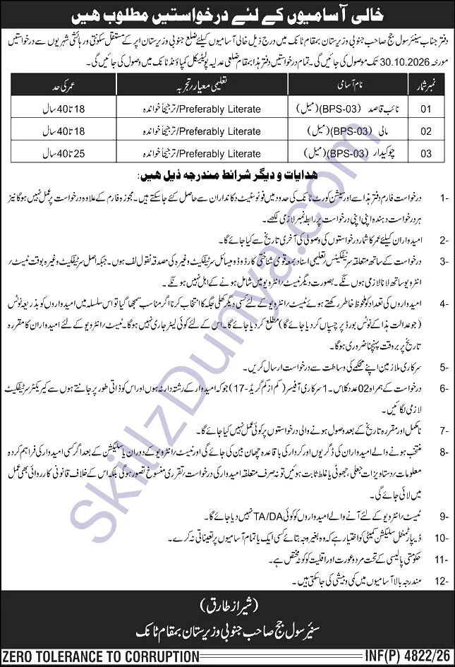 District Judiciary South Waziristan Tank — District Judiciary South Tank Jobs 2026 — Naib Qasid, Mali, Chowkidar Pakistan