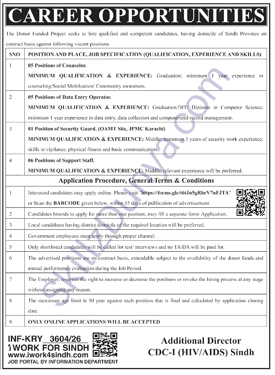 Donor Funded Project Jobs 2026 — Counsellors, Data Entry Operators & 2 More Posts — Official Newspaper Advertisement | SkillzDunya