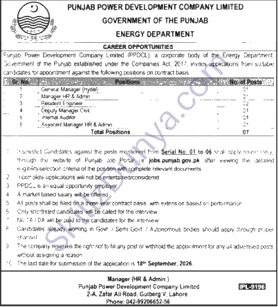 Energy Department Lahore Jobs 2026 — Resident Engineer, General Manager Hydel & 4 More Posts — Official Newspaper Advertisement | SkillzDunya