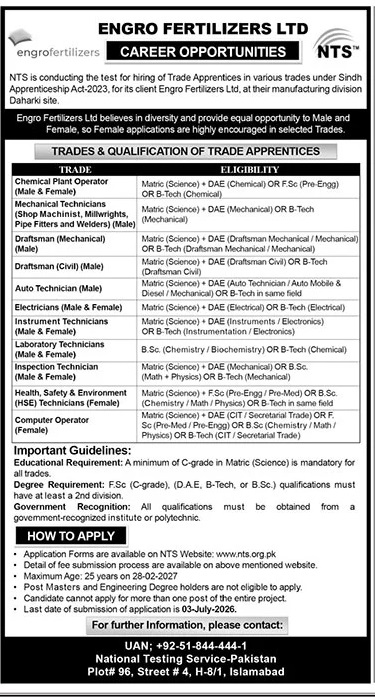 Engro Fertilizer Apprenticeships Jobs 2026 2026 — Official Newspaper Advertisement | SkillzDunya