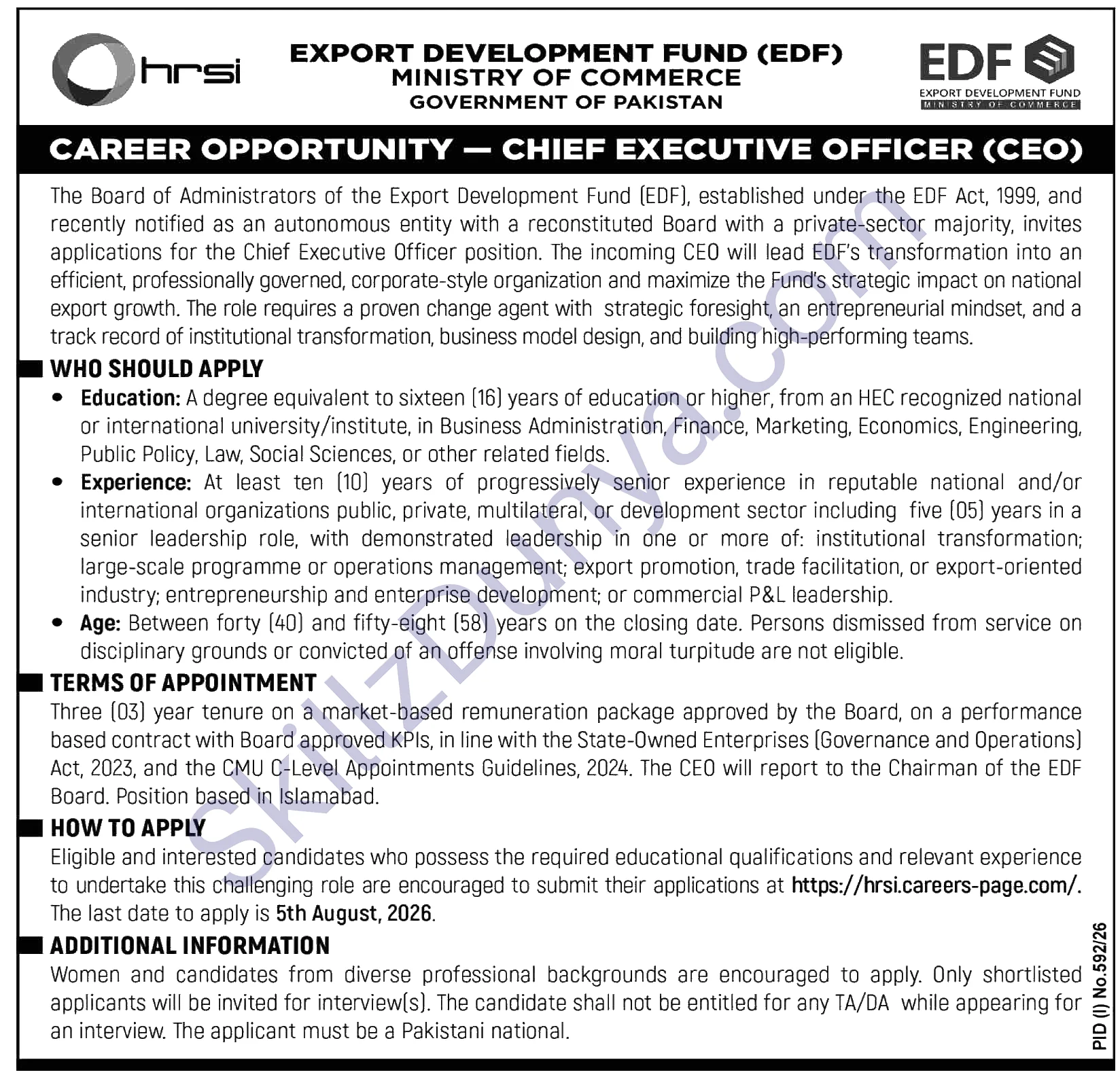 Export Development Fund Edf — Export Development Fund EDF Jobs 2026 — Chief Executive Officer (CEO) Pakistan