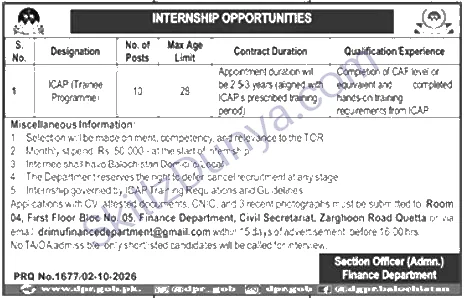 Finance Department Balochistan — Finance Department Balochistan Quetta Jobs 2026 — ICAP Trainee Programme Pakistan