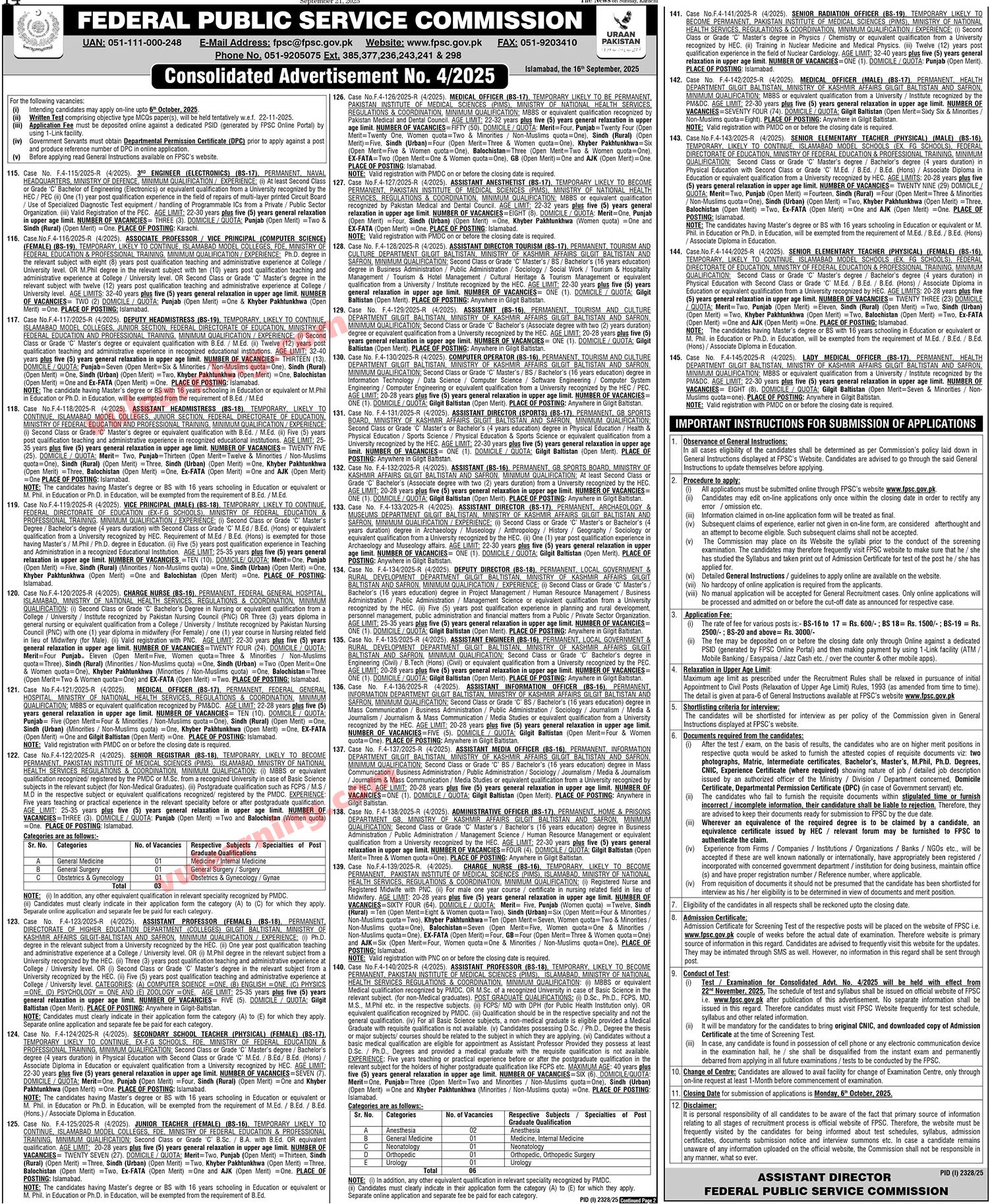 FPSC Jobs 2025 2026 — Official Newspaper Advertisement | SkillzDunya