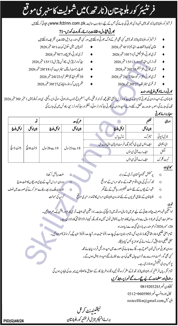 Frontier Corps (FC) Jobs 2026 — Siphai, Clerk, Schedule — Official Newspaper Advertisement | SkillzDunya