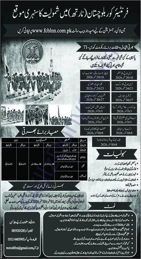 Frontier Corps (FC) Quetta Jobs 2026 — General Duty (Local Baloch), General Duty (Non-Local) & 3 More Posts — Official Newspaper Advertisement | SkillzDunya