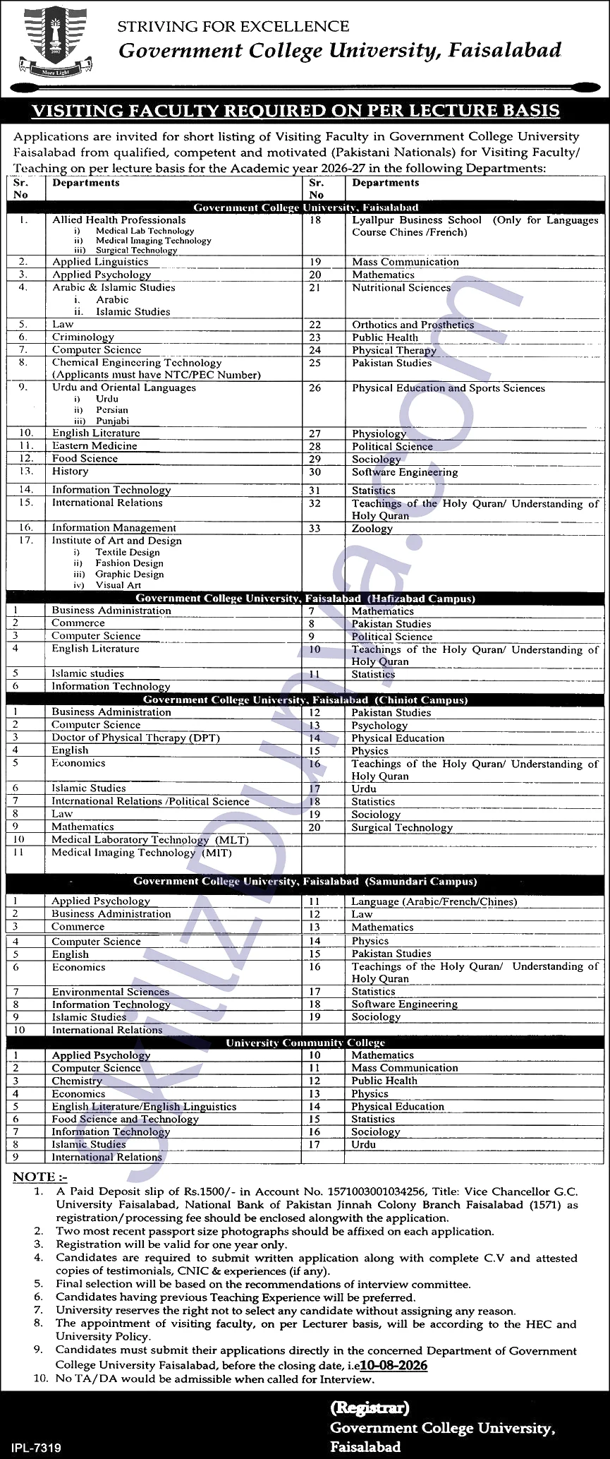 Government College Of Technology Faisalabad — Gcuf Visiting Jobs 2026 Pakistan