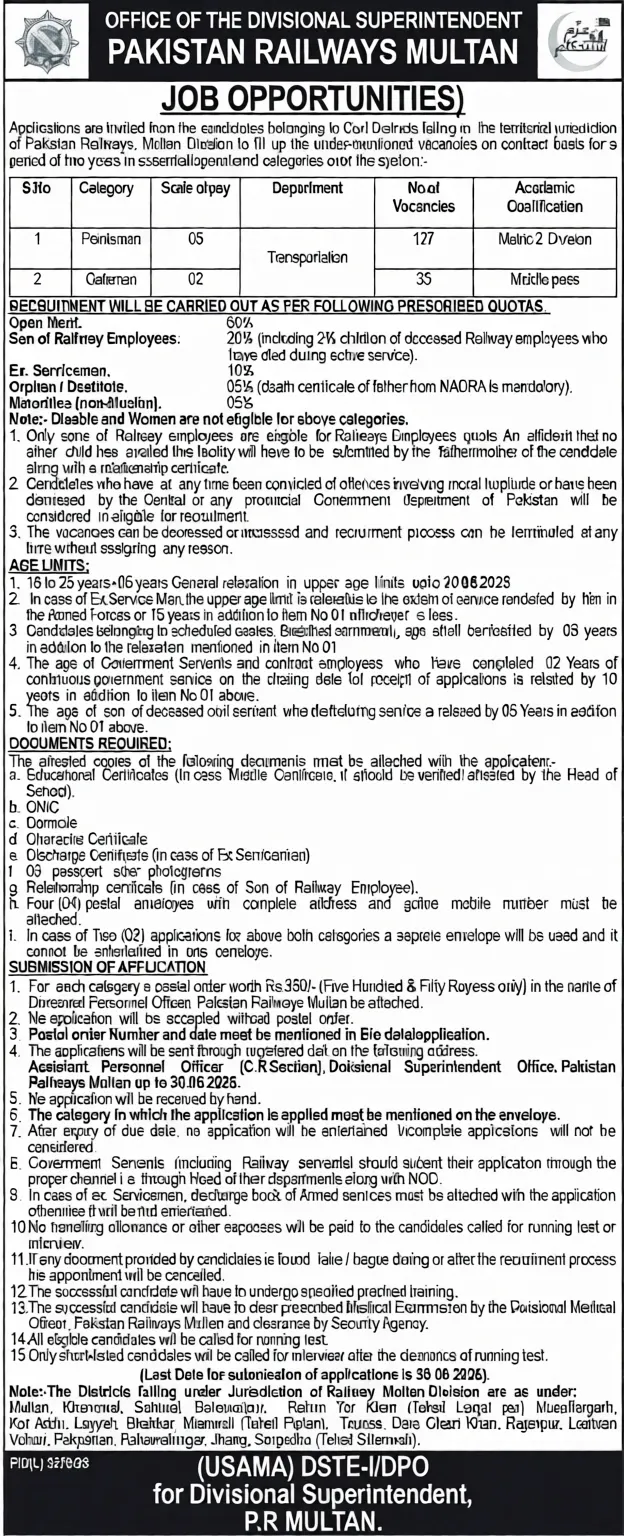 RAILWAY — Pakistan Railway Gateman & Pointsman Jobs 2026 Pakistan 2026