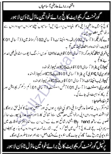 Government Graduate College For Women Model Town Lahore — Government Graduate College for Women Model Town Lahore Jobs 2026 — Non-Teaching Staff Pakistan