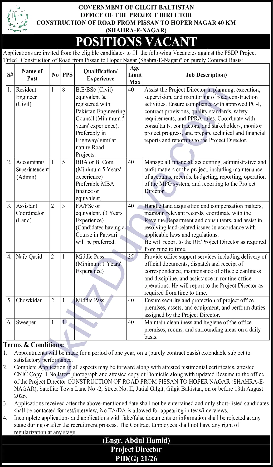 Government of Gilgit Baltistan Jobs 2026 — Engineer, Accountant & 4 More Posts — Official Newspaper Advertisement | SkillzDunya
