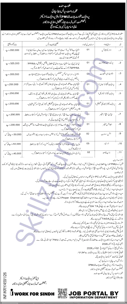Government Of Sindh Agriculture Supply Prices Department — Government of Sindh Agriculture Supply & Prices Department Larkana Jobs 2026 — Driver, Office Assistant & 9 More Posts Pakistan