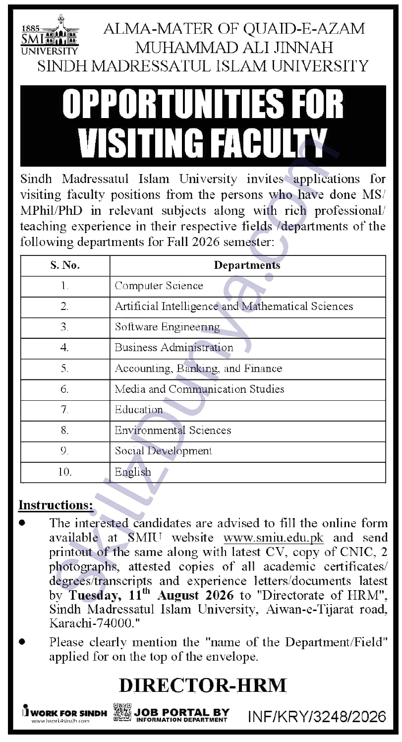 Government of Sindh — Jobs 2026 — Teaching Faculty — Official Newspaper Advertisement | SkillzDunya