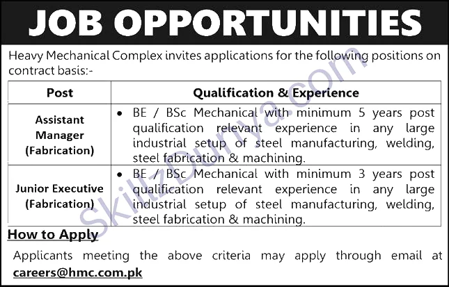 Heavy Mechanical Complex Ltd (HMC) Taxila Jobs 2026 — Assistant Manager, Jr Executive — Official Newspaper Advertisement | SkillzDunya