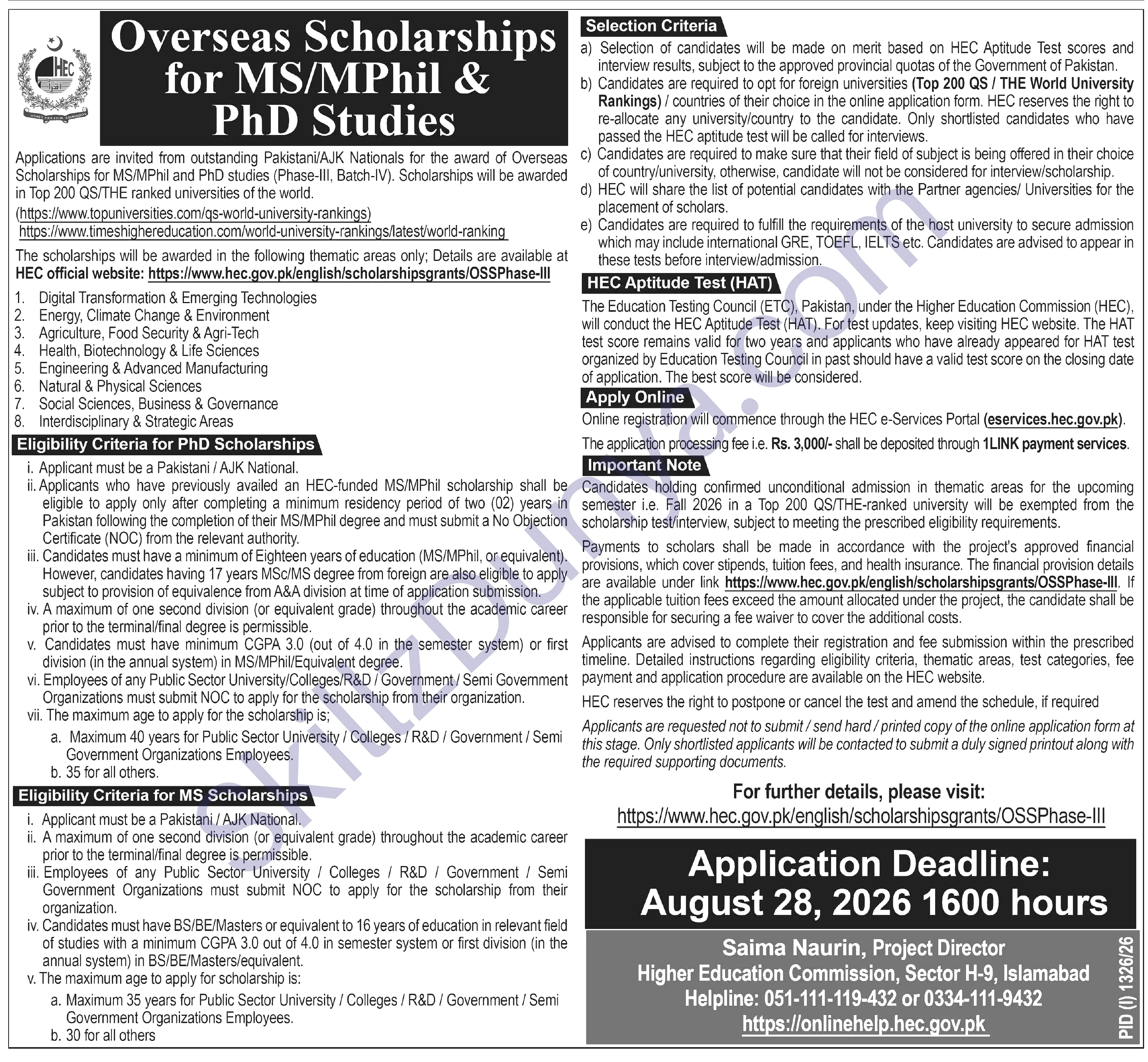 Hec Overseas Scholarships For Ms Mphil And Phd Studies Phase Iii — HEC Overseas Scholarships for MS MPhil and PhD Studies (Phase-III Jobs 2026 Pakistan