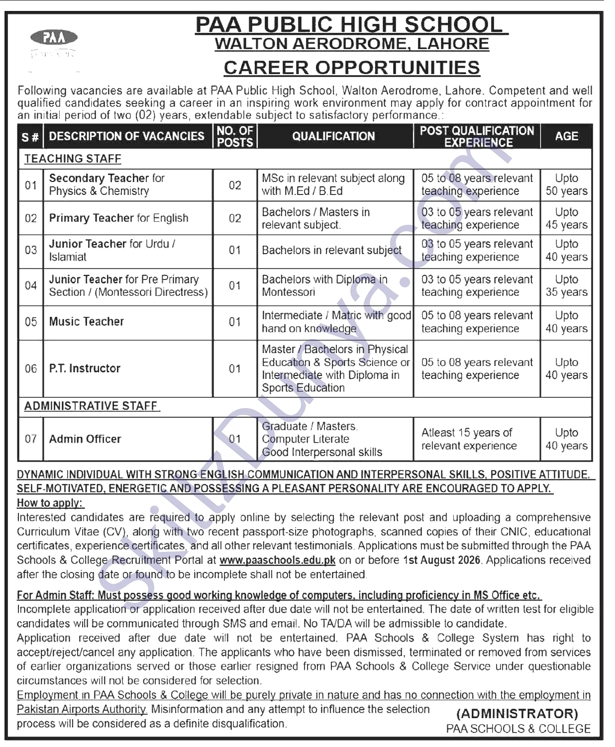 High Commission Jobs 2026 — Teaching, Admin — Official Newspaper Advertisement | SkillzDunya