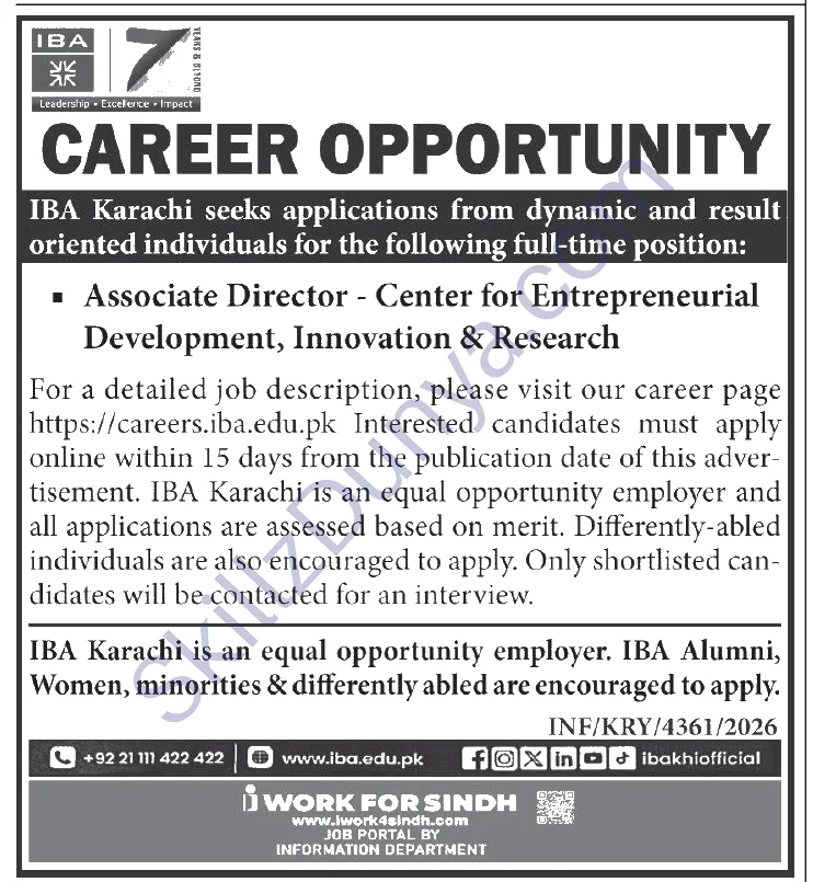 IBA Karachi Jobs 2026 — Official Newspaper Advertisement | SkillzDunya