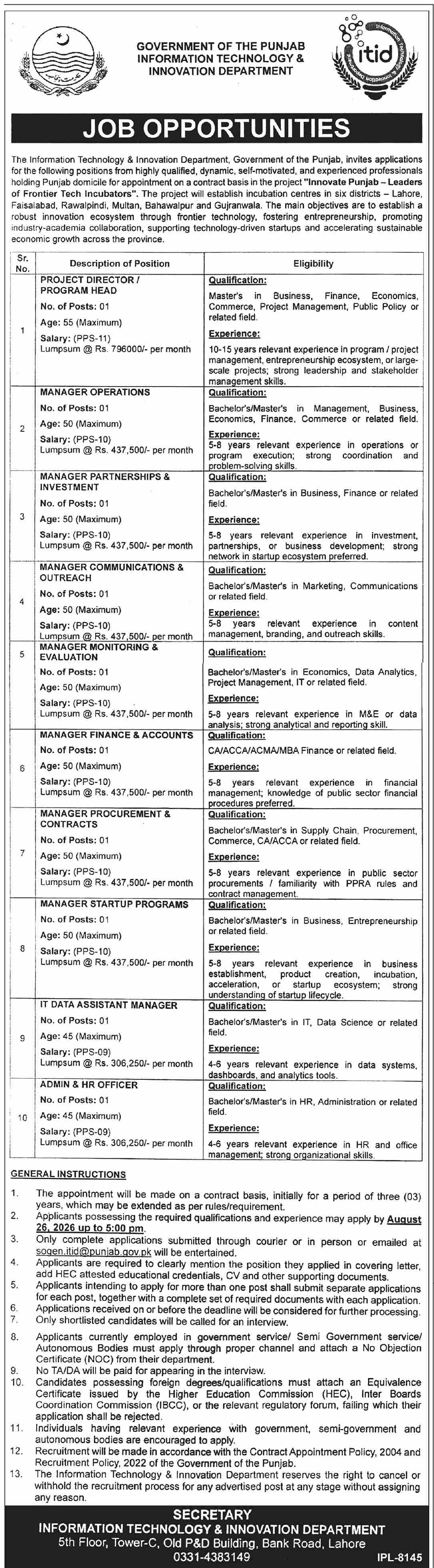 Information Culture Department Punjab — Information & Culture Department Jobs 2026 — Managers Pakistan