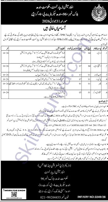 Information Department Sindh — Information Department Jobs 2026 — Drivers, Naib Qasid & 4 More Posts Pakistan