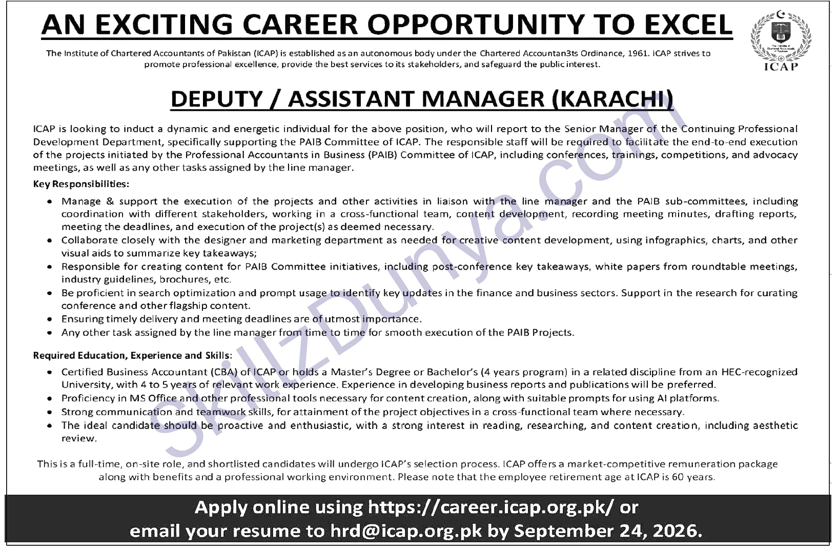 Institute Of Chartered Accountants Of Pakistan Icap Karachi — Institute of Chartered Accountants of Pakistan ICAP Karachi Jobs 2026 — Deputy / Assistant Manager Pakistan