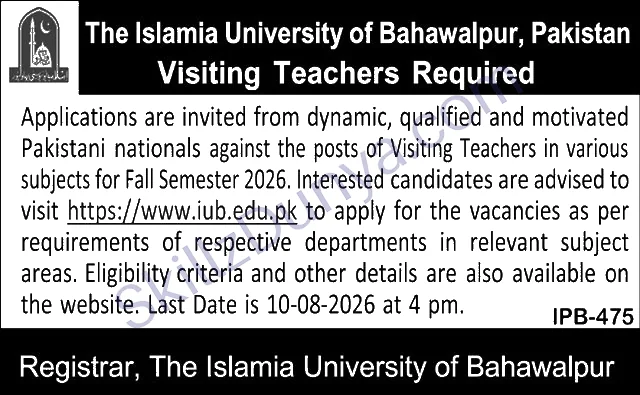 Islamia University Jobs 2026 — Visiting Teachers — Official Newspaper Advertisement | SkillzDunya