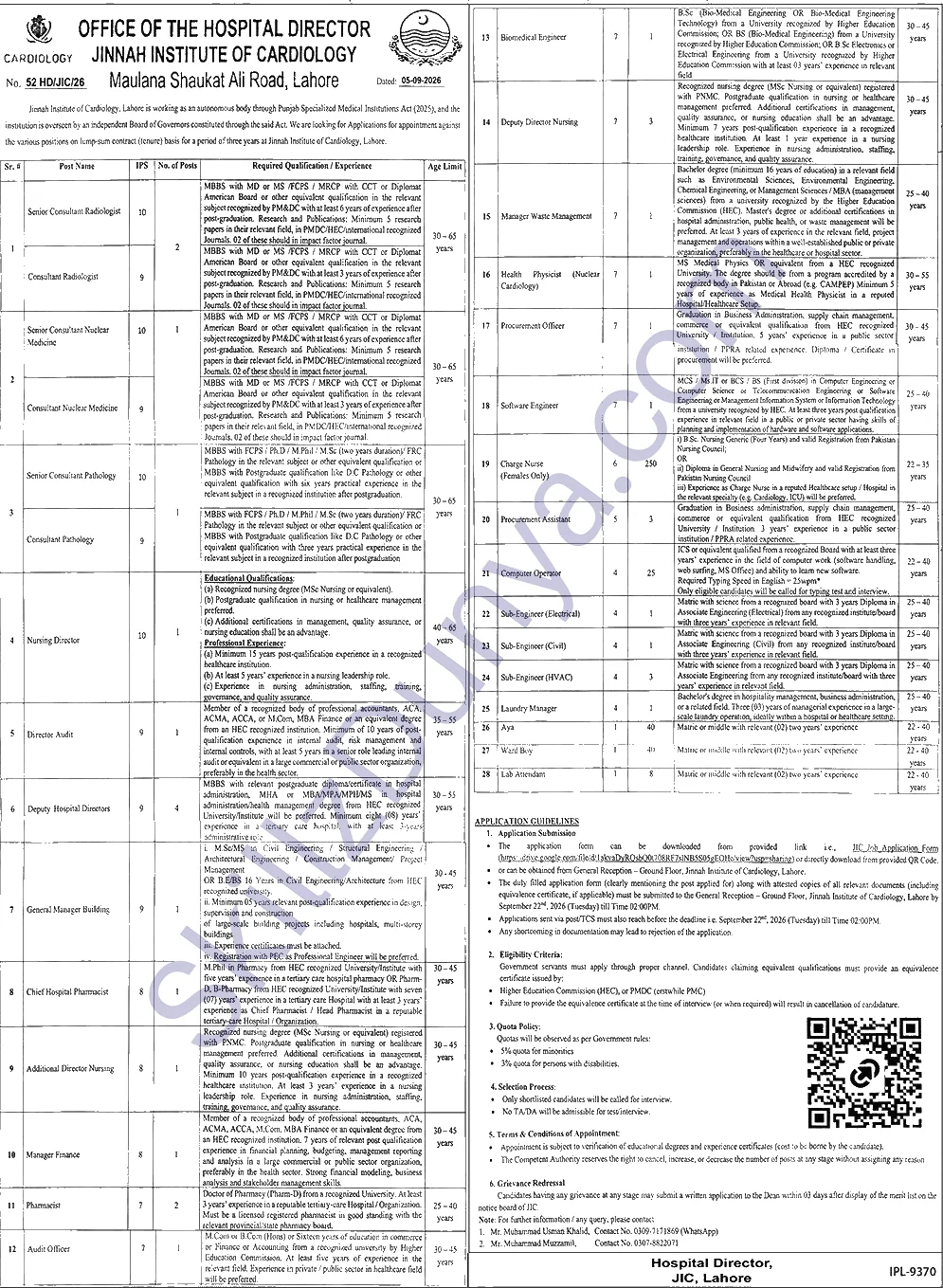 Jinnah Institute Of Cardiology Jic Lahore — Jinnah Institute of Cardiology JIC Jobs 2026 — Nurses, Computer Operators & 2 More Posts Pakistan