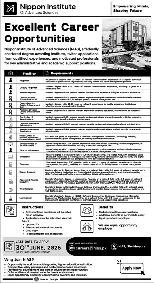 Jobsdetail Nippon Jobs 2026 — Registrar, Deputy Registrar, Assistant Registrar 2026 — Official Newspaper Advertisement | SkillzDunya