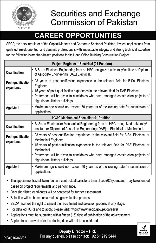 Jobsdetail Secp Islamabad — Jobsdetail Secp Islamabad Jobs 2026 — HVAC/Mechanical Specialist (01 Position) Pakistan