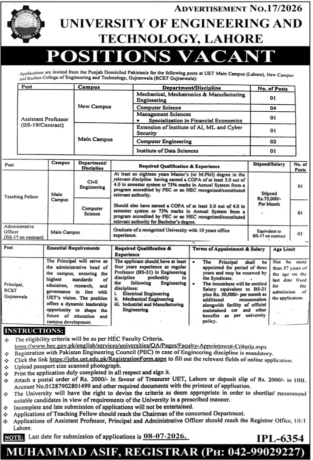 Jobsdetail Uet Jobs 2026 2026 — Official Newspaper Advertisement | SkillzDunya