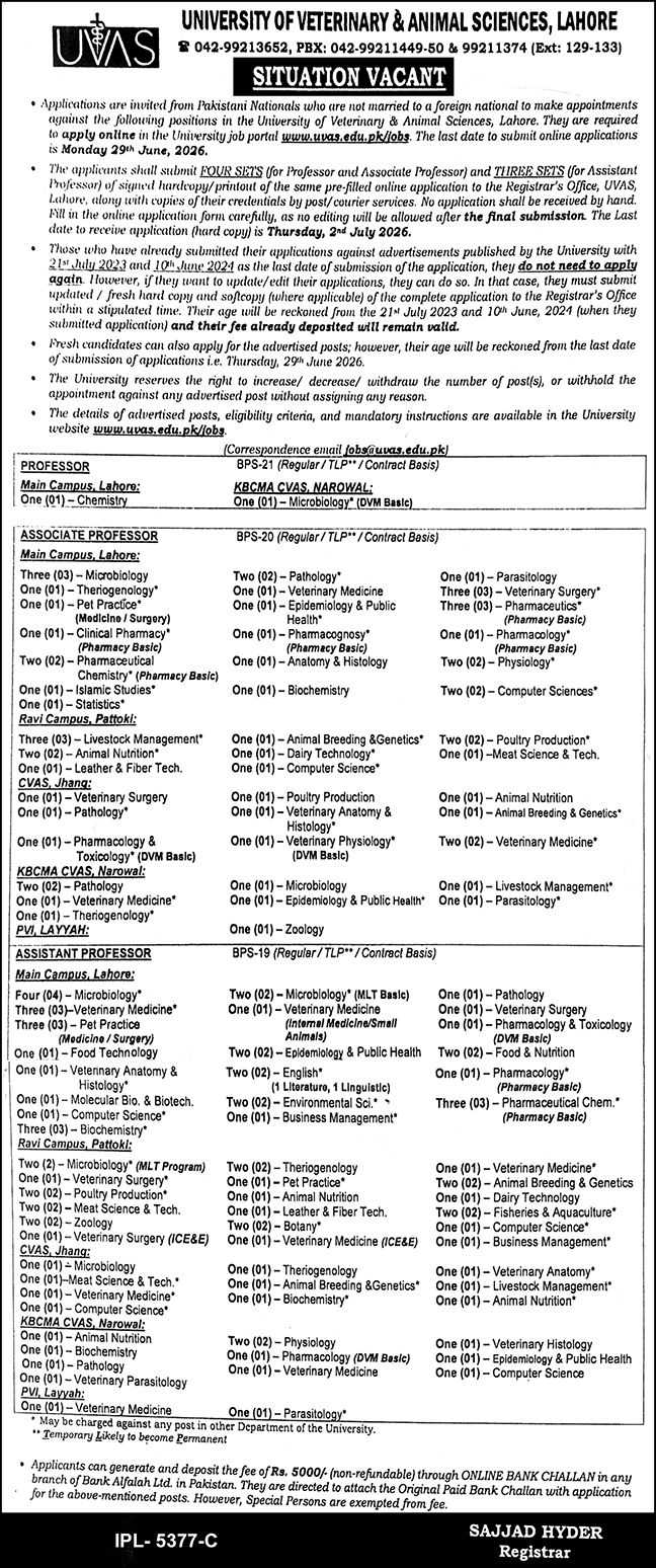 Jobsdetail University Jobs 2026 — Assistant Professor, Associate Professor, Livestock Management 2026 — Official Newspaper Advertisement | SkillzDunya