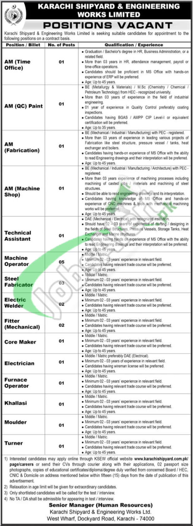 Karachi Shipyard and Engineering Works (KSEW) Jobs 2026 2026 — Official Newspaper Advertisement | SkillzDunya