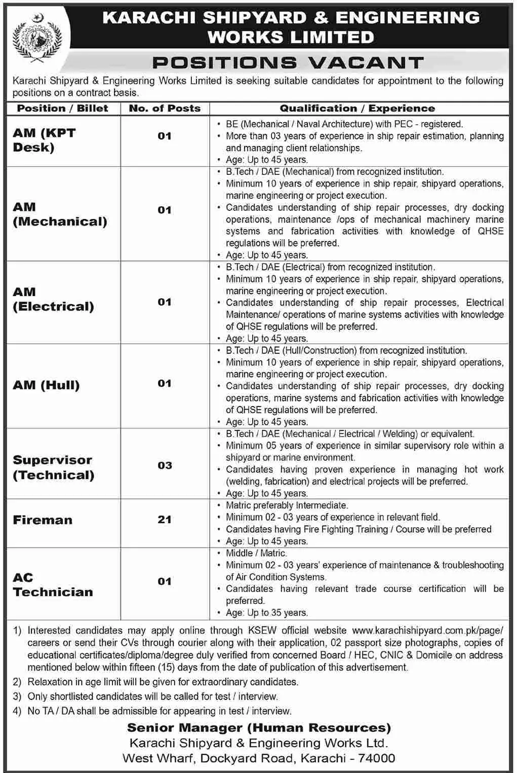 KSEW — Karachi Shipyard and Engineering Works Jobs 2026 Apply Online Fireman & Others KSEW Latest Pakistan 2026